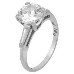 Mid Century GIA 1.95 carat round brilliant cut diamond platinum engagement ring