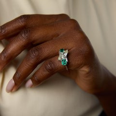 Mid Century GIA 1.98 marquise cut diamond emerald platinum ring