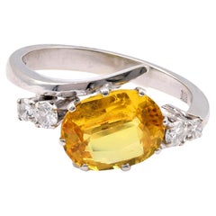 Mid Century GIA 2 Carat Yellow Sapphire Diamond 14K White Gold Ring
