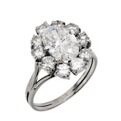 Mid Century GIA 2.01 carat diamond platinum cluster ring