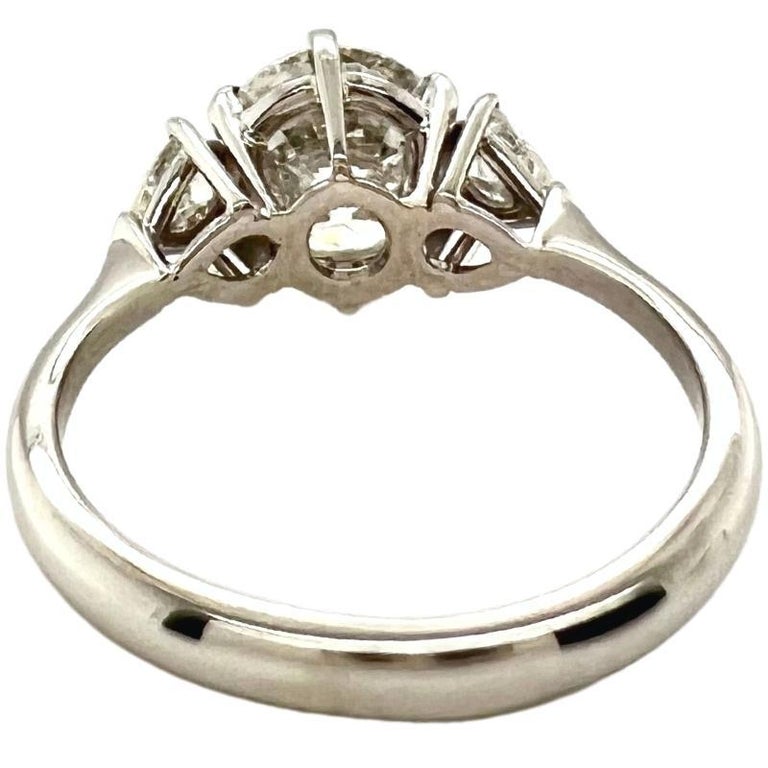 Mid Century GIA 2.01 Carat Round Brilliant Cut Diamond Platinum Three Stone Ring For Sale 1