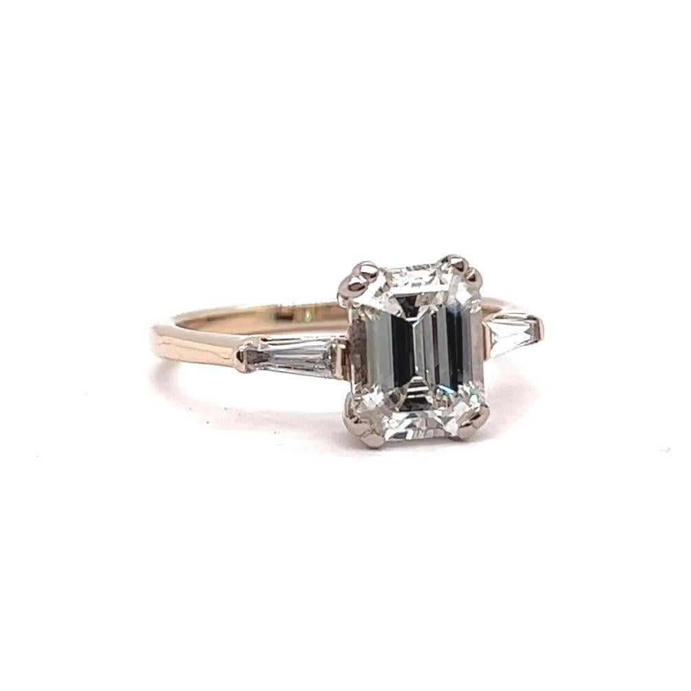 Mid Century GIA 2.03 Emerald Cut Diamond 18 Karat White Gold Engagement Ring 1