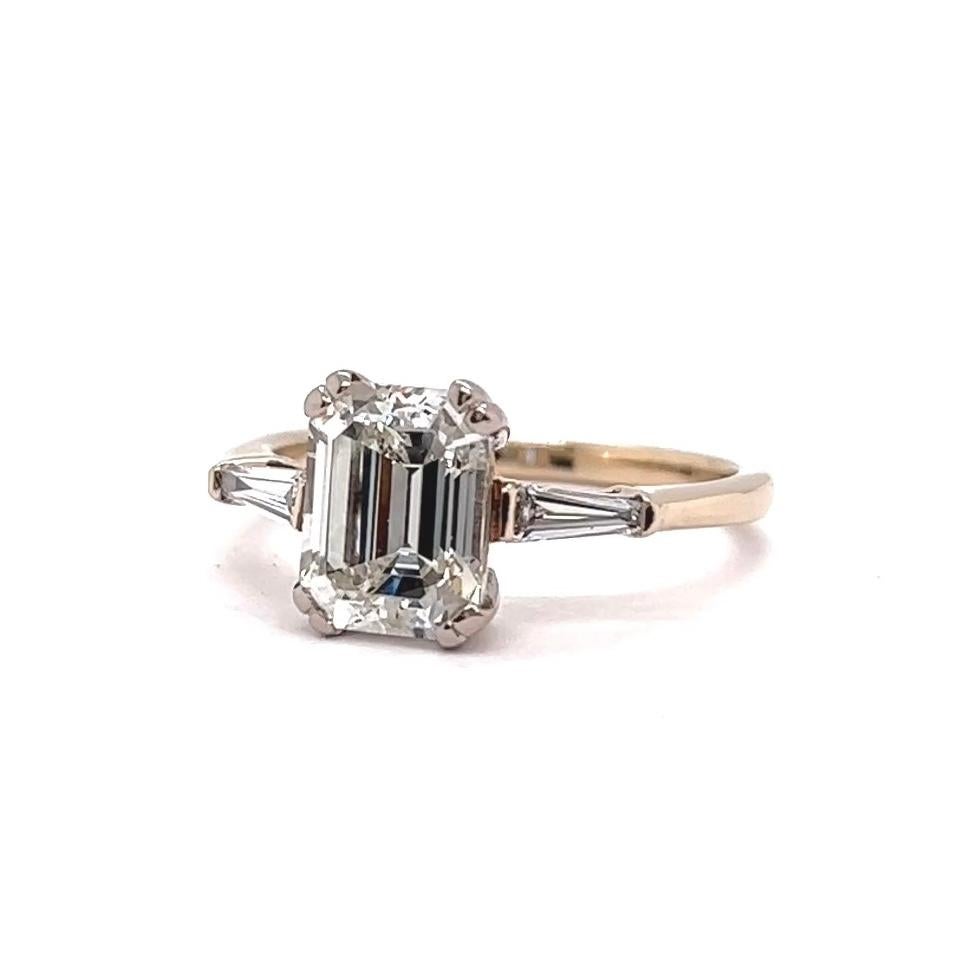 Mid Century GIA 2.03 Emerald Cut Diamond 18 Karat White Gold Engagement Ring 2