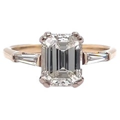 Mid Century GIA 2.03 Emerald Cut Diamond 18 Karat White Gold Engagement Ring