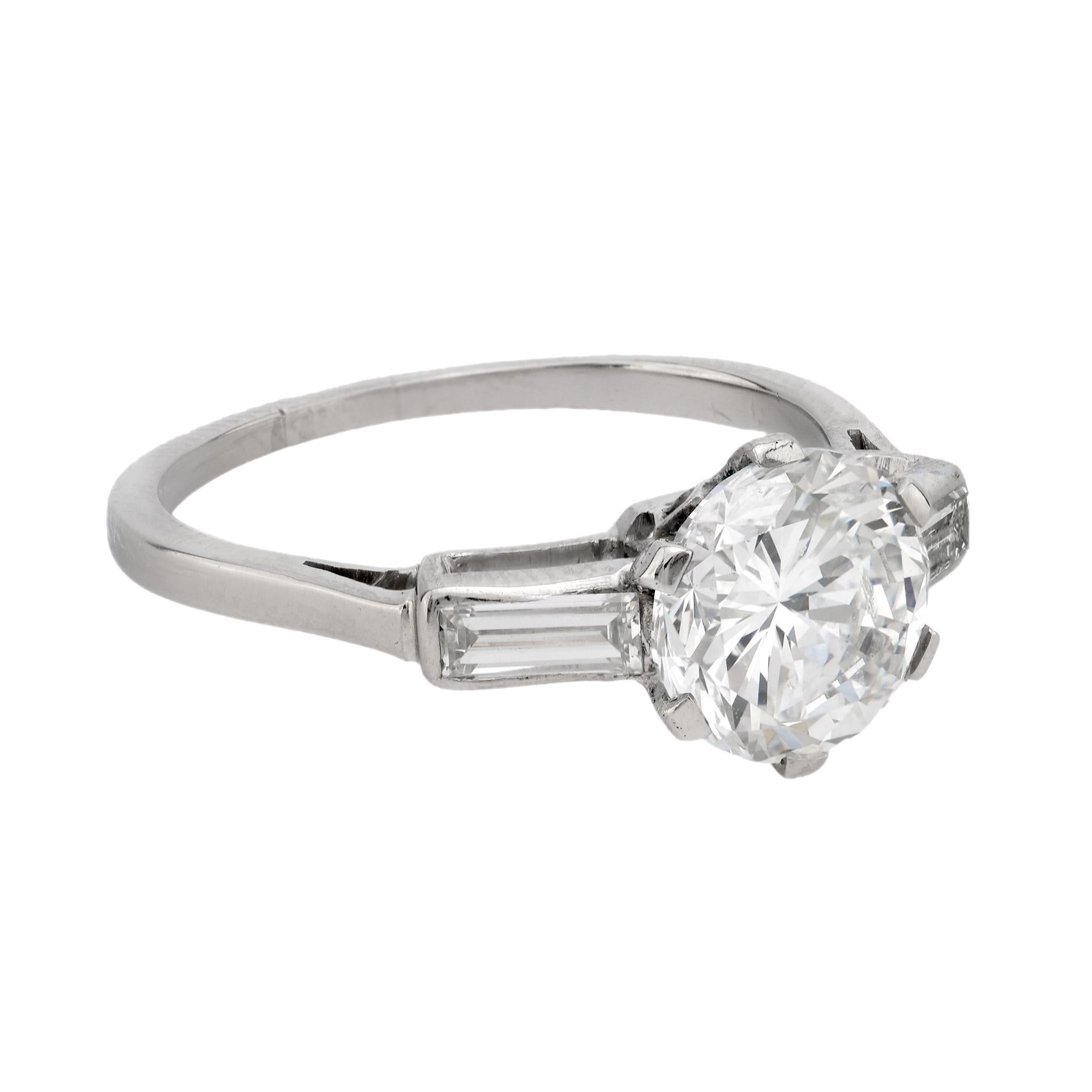 Modern Mid Century GIA 2.05 carat platinum diamond engagement ring
