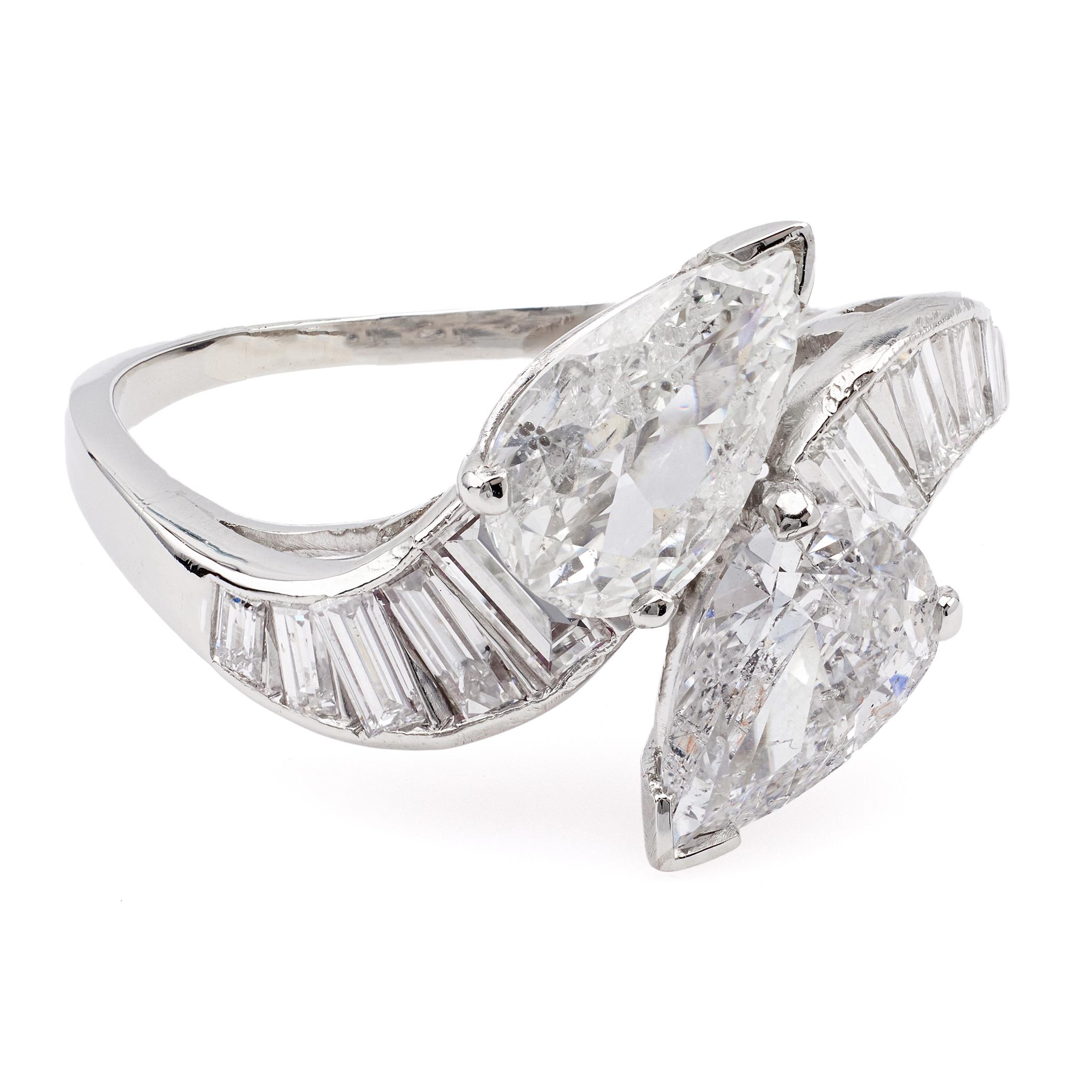 Mitte des Jahrhunderts GIA 2,05 Karat Gesamtgewicht Diamant Platin Toi et Moi Ring für Damen oder Herren