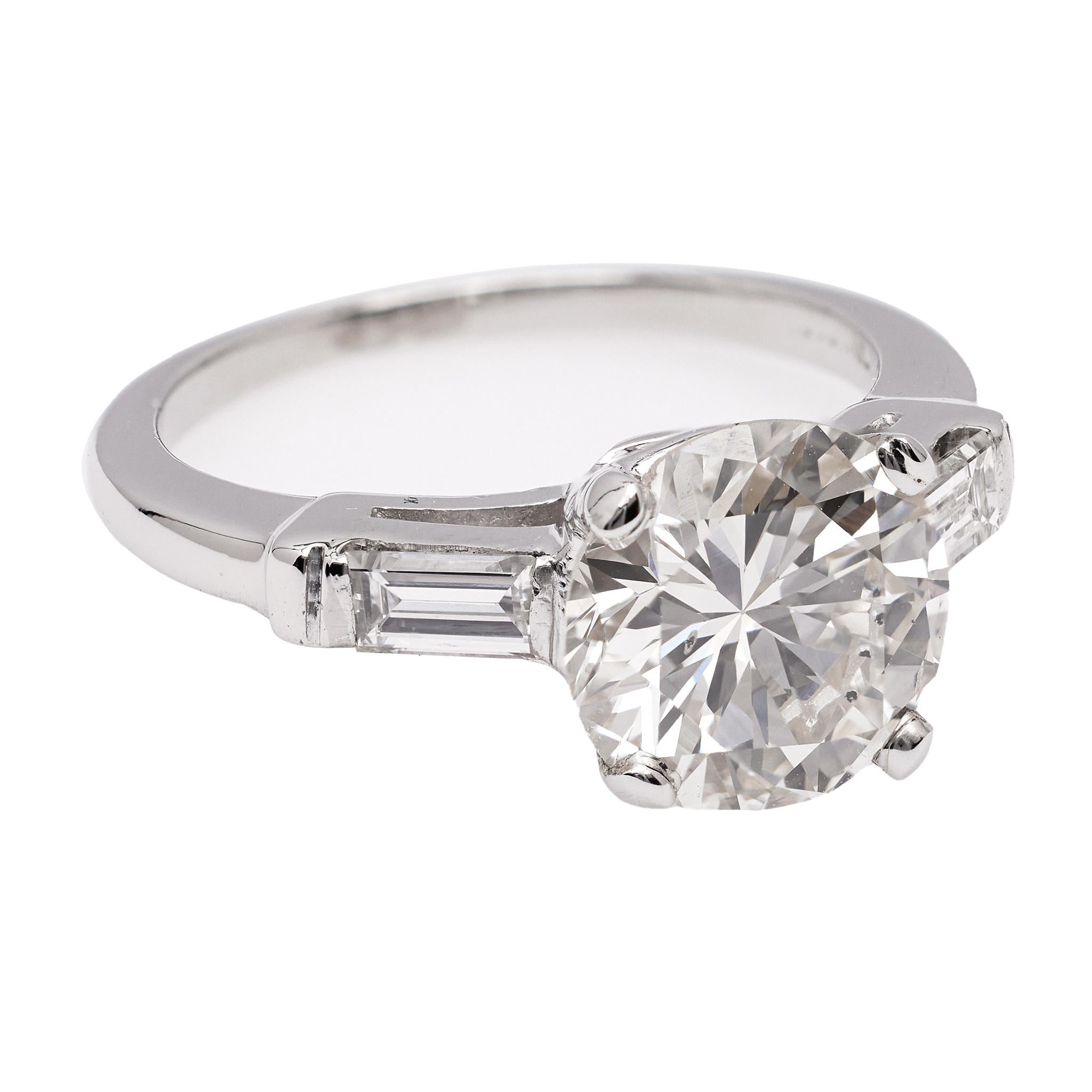 Platinring mit GIA 2.08 Karat rundem Diamanten im Brillantschliff, Mitte des Jahrhunderts 1