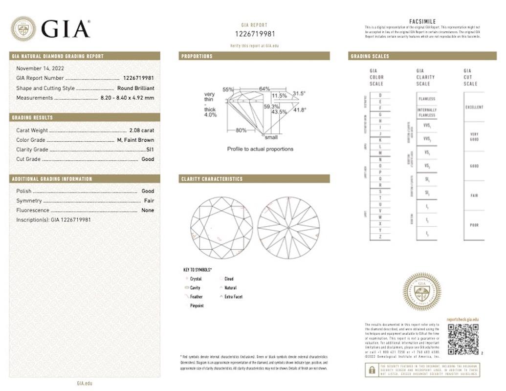 Platinring mit GIA 2.08 Karat rundem Diamanten im Brillantschliff, Mitte des Jahrhunderts 3