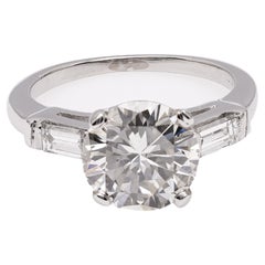 Mid Century GIA 2.08 Carat Round Brilliant Cut Diamond Platinum Ring