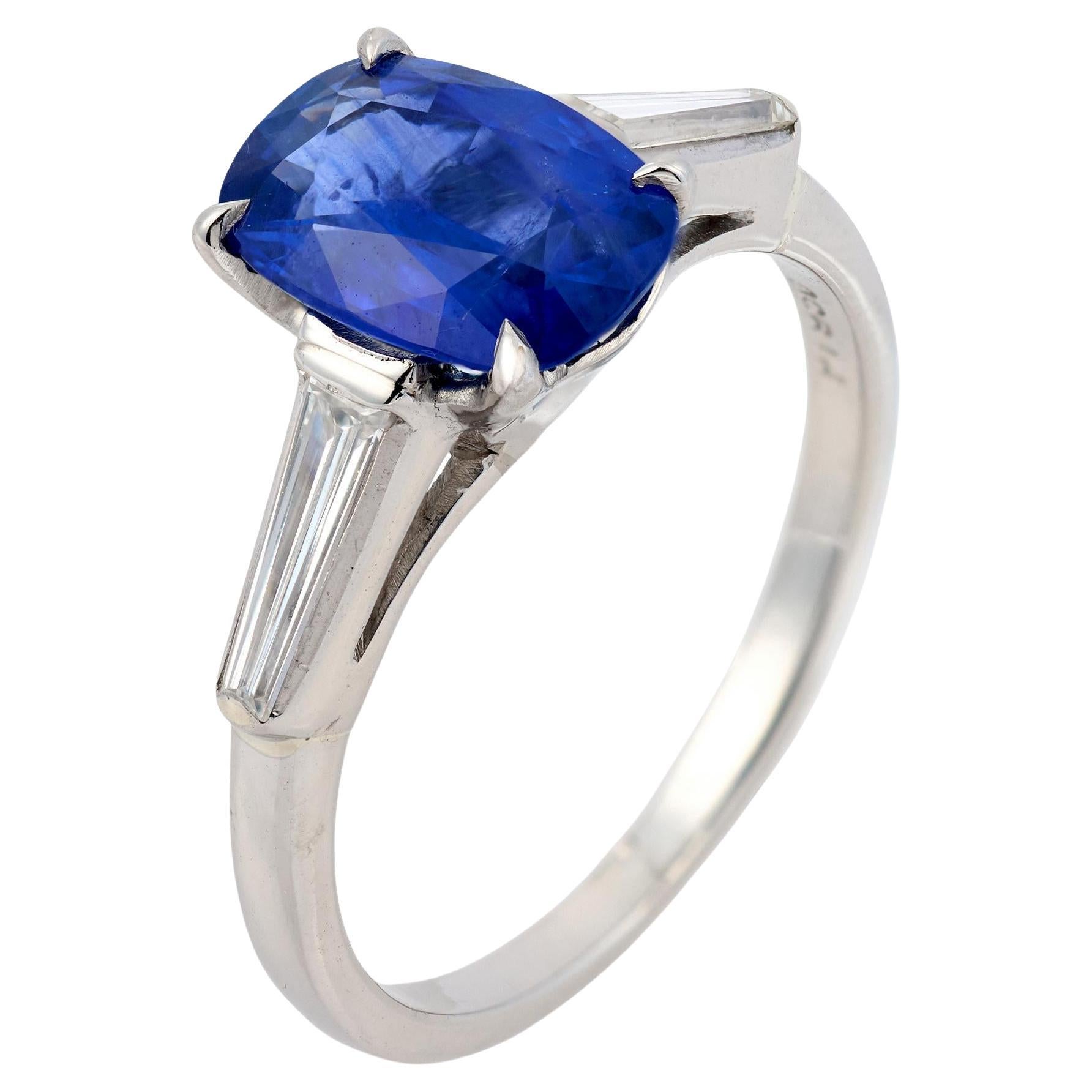 Mid Century GIA 2.10 carat Ceylon sapphire diamond platinum ring