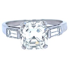 Vintage Mid-Century GIA 2.12 Carats Emerald Cut Diamond Platinum Engagement Ring