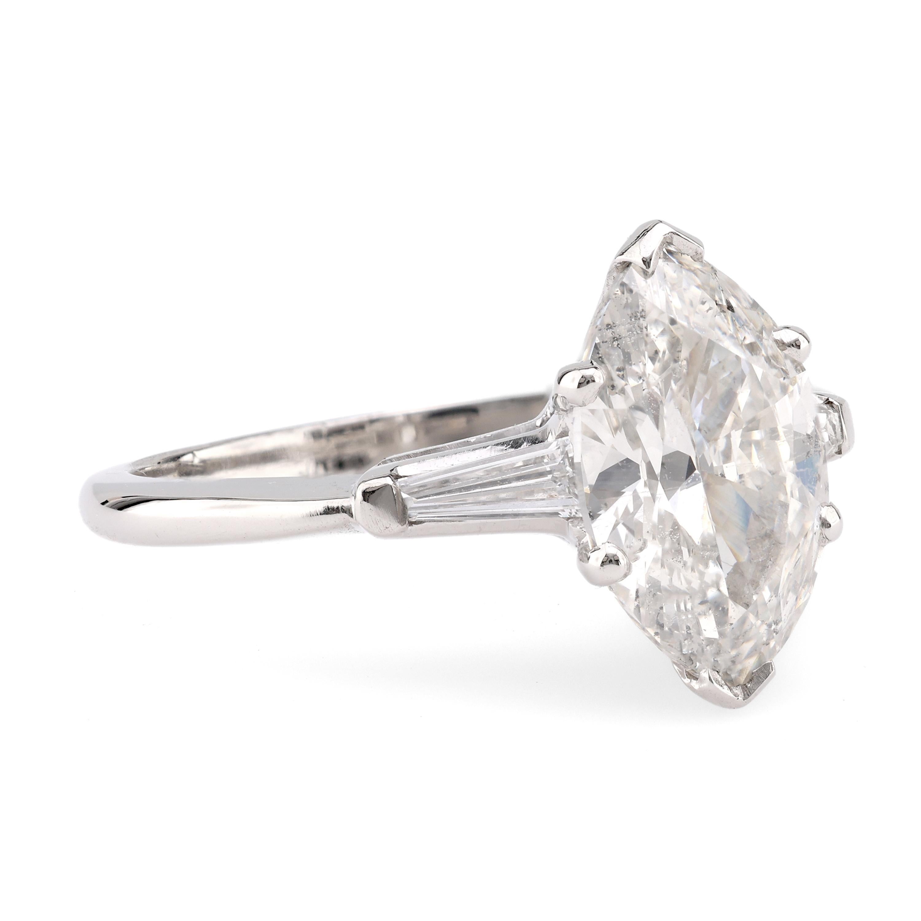 Marquise Cut Mid-Century GIA 2.16 Carat Marquise Diamond Platinum Engagement Ring