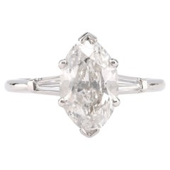 Anello di fidanzamento in platino con diamante marquise da 2,16 carati GIA di metà secolo