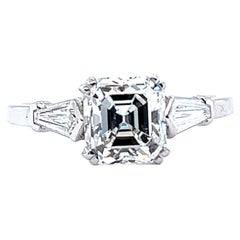 Mid Century GIA 2.17 Carats Emerald Cut Diamond Platinum Engagement Ring