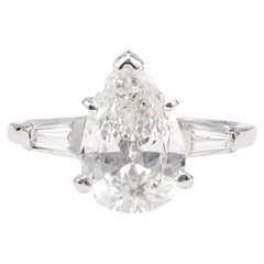 Mid-Century GIA 2.22 Carat Pear Cut Diamond Platinum Ring