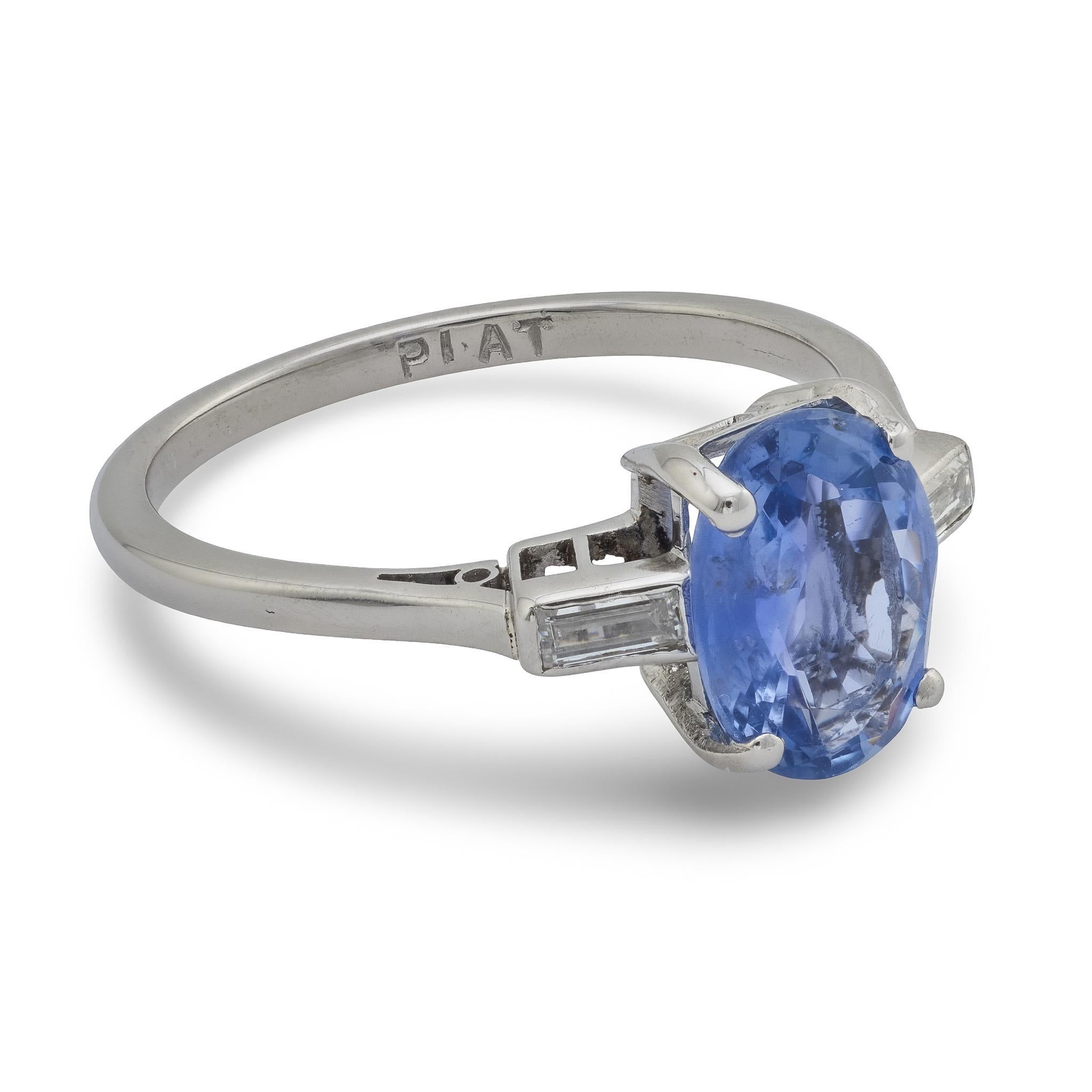 Anello di metà secolo GIA con zaffiro Ceylon senza calore e diamante in platino da 2,31 carati in vendita 1