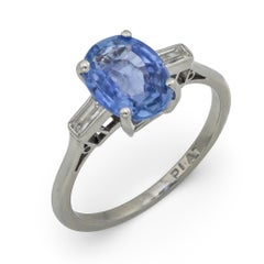 Mid Century GIA 2.31 carat Ceylon no heat sapphire diamond platinum ring