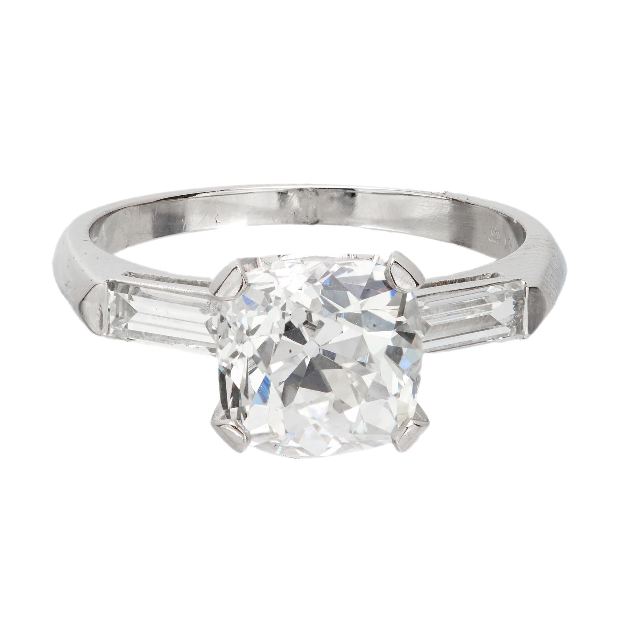 Modern Mid Century GIA 2.37 carat old mine cut diamond platinum engagement ring