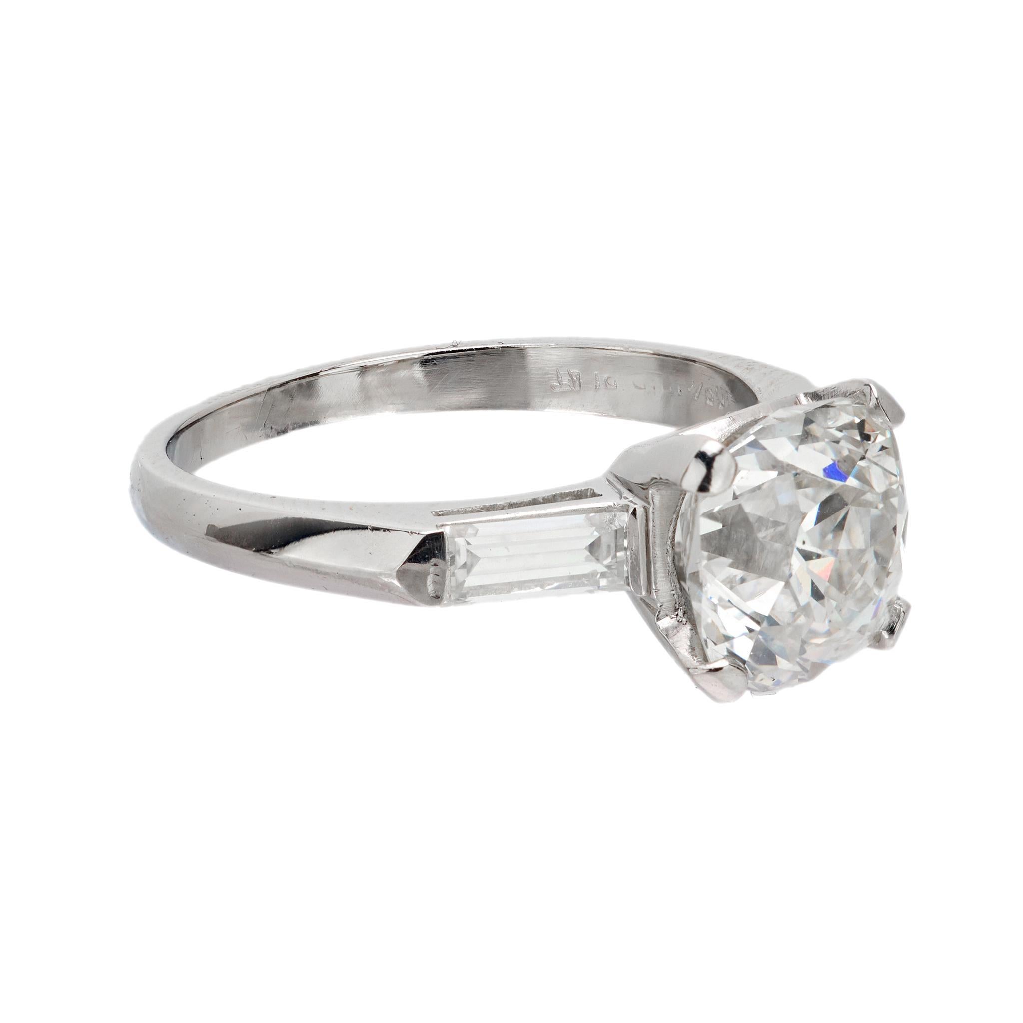 Old Mine Cut Mid Century GIA 2.37 carat old mine cut diamond platinum engagement ring