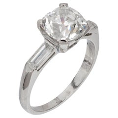 Mid Century GIA 2.37 carat old mine cut diamond platinum engagement ring