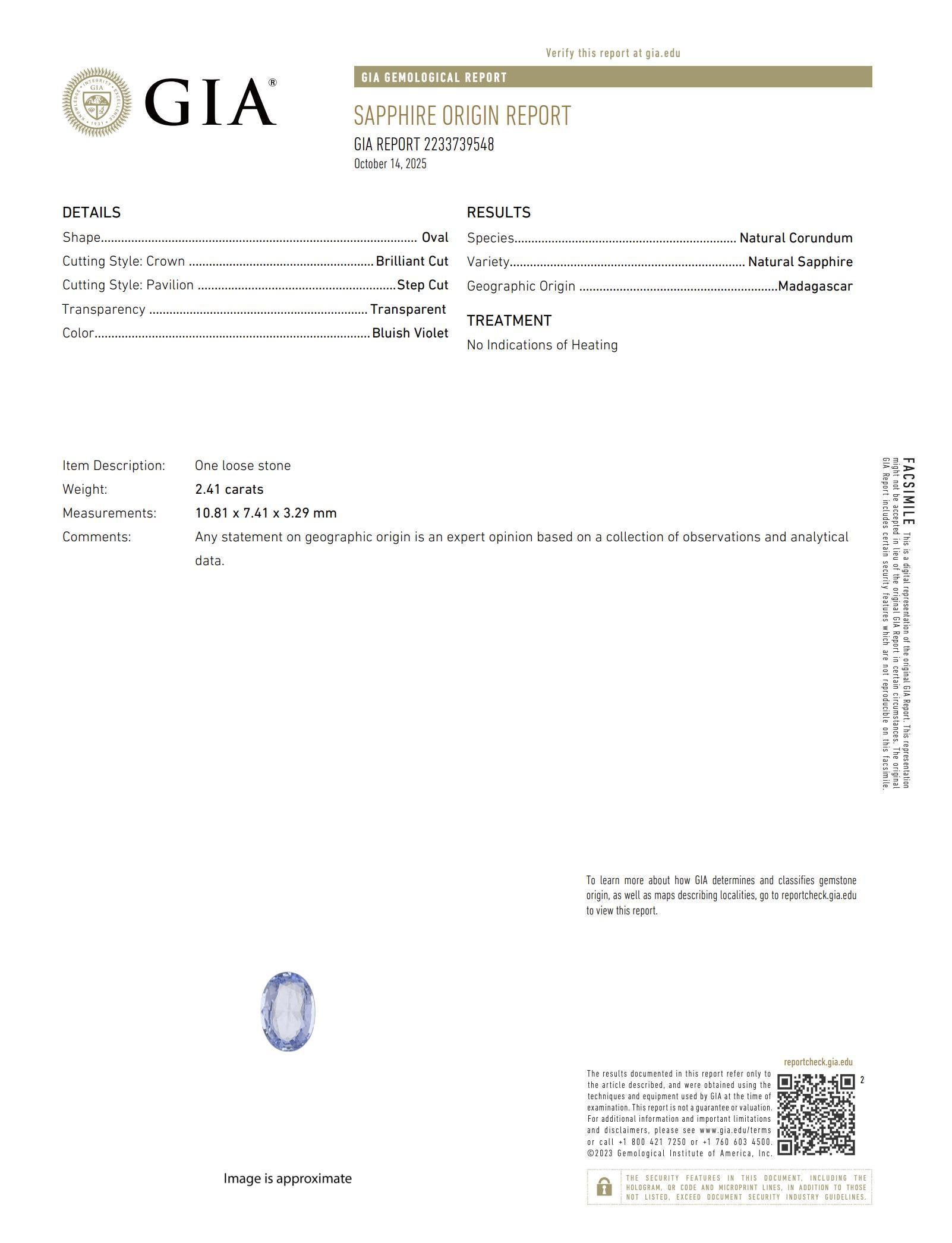 Anello in platino con zaffiro e diamante senza calore GIA 2.41 carati di metà secolo in vendita 1