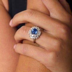 Mid Century GIA 2.42 carat Ceylon sapphire diamond platinum cocktail ring