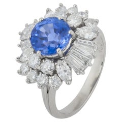 Mid Century GIA 2.42 carat Ceylon sapphire diamond platinum cocktail ring