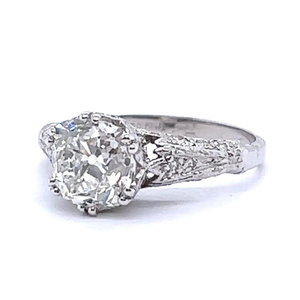 Mid-Century GIA 2.46 Carats Old Mine Cut Diamond Platinum Engagement Ring 1