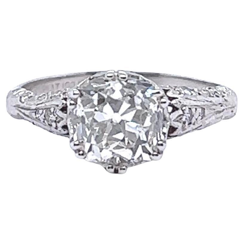 Mid-Century GIA 2.46 Carats Old Mine Cut Diamond Platinum Engagement Ring