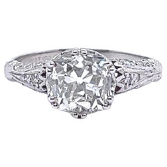 Mid-Century GIA 2.46 Carats Old Mine Cut Diamond Platinum Engagement Ring