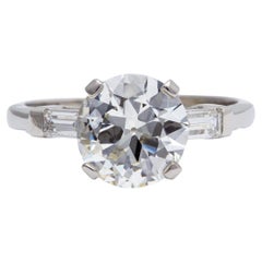 Midcentury GIA 2.53 Carats Old European Cut Diamond Platinum Ring