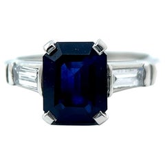 Vintage Mid Century GIA 2.56 Carats Sri Lanka Sapphire Diamond Platinum Ring