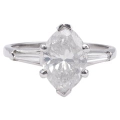 Mid-Century GIA 2.57 Carat Marquise Cut Diamond Platinum Ring