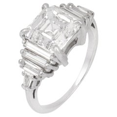 Mid Century GIA 2.70 carat asscher diamond platinum engagement ring