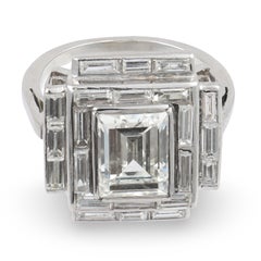 Mid Century GIA 2.72 carat emerald cut diamond platinum cocktail ring