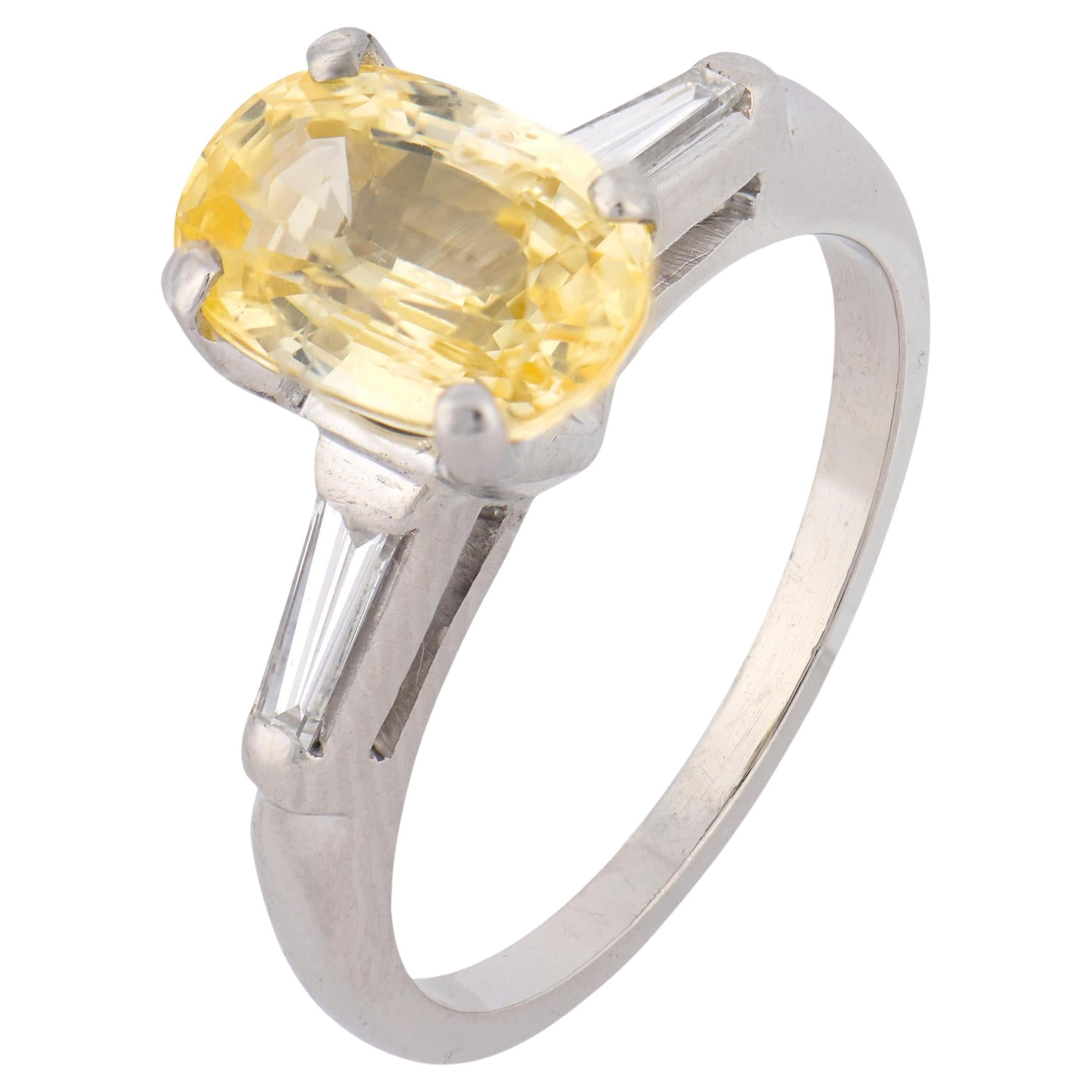 Mid Century GIA 2,91 Karat ohne Hitze gelber Saphir Diamant Platin Ring im Angebot