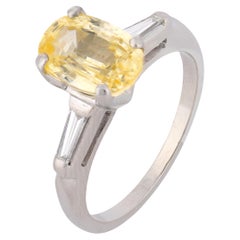 Mid Century GIA 2.91 carat no heat yellow sapphire diamond platinum ring