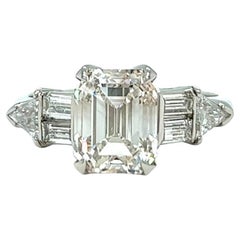 Mid Century GIA 3.02 Carats Emerald Cut Diamond Platinum Engagement Ring