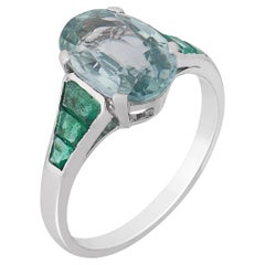 Mid Century GIA 3.05 carat no heat sapphire emerald platinum ring