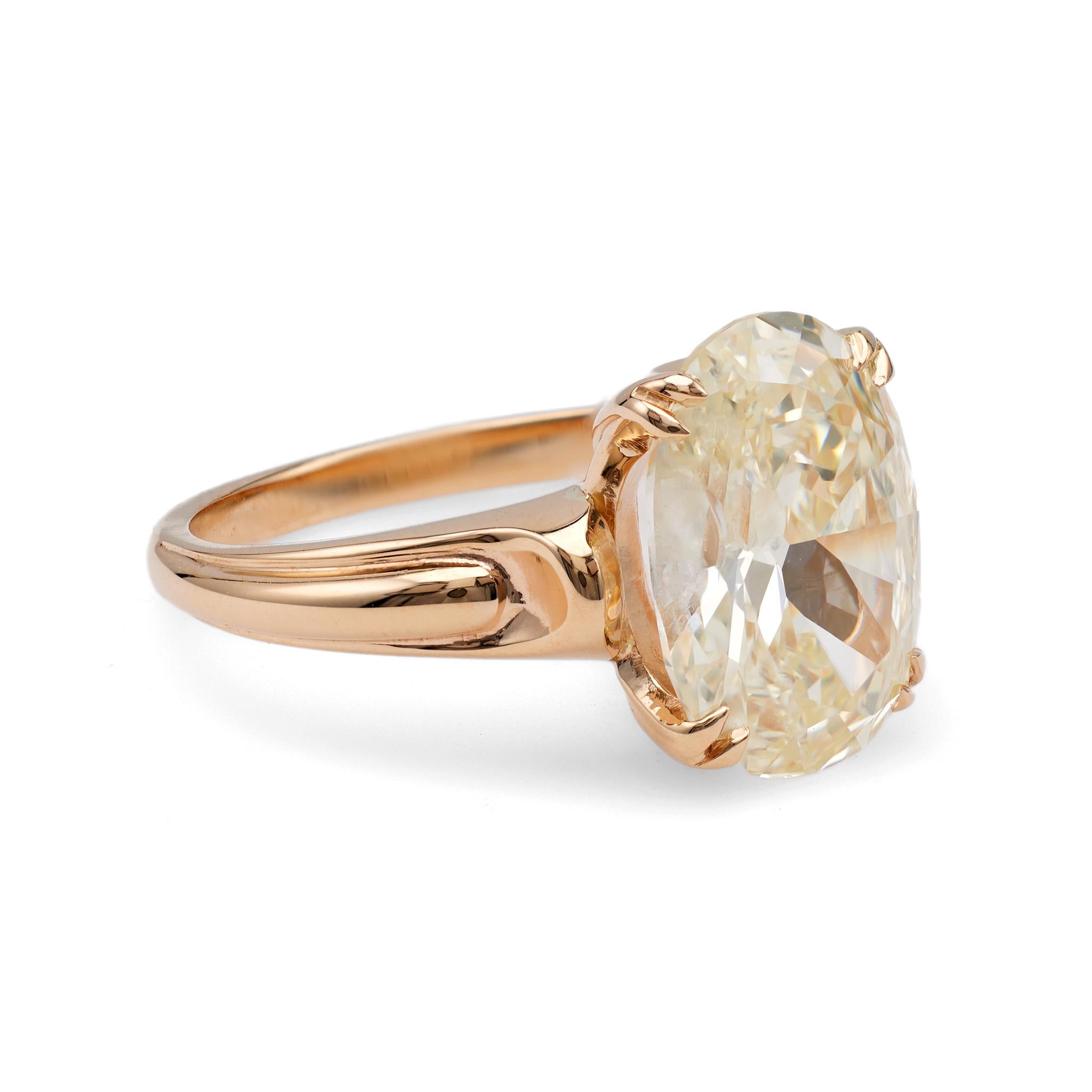 Mid-Century GIA 3.06 Carat Oval Cut Diamond 14k Rose Gold Solitaire Ring In Good Condition For Sale In Beverly Hills, CA