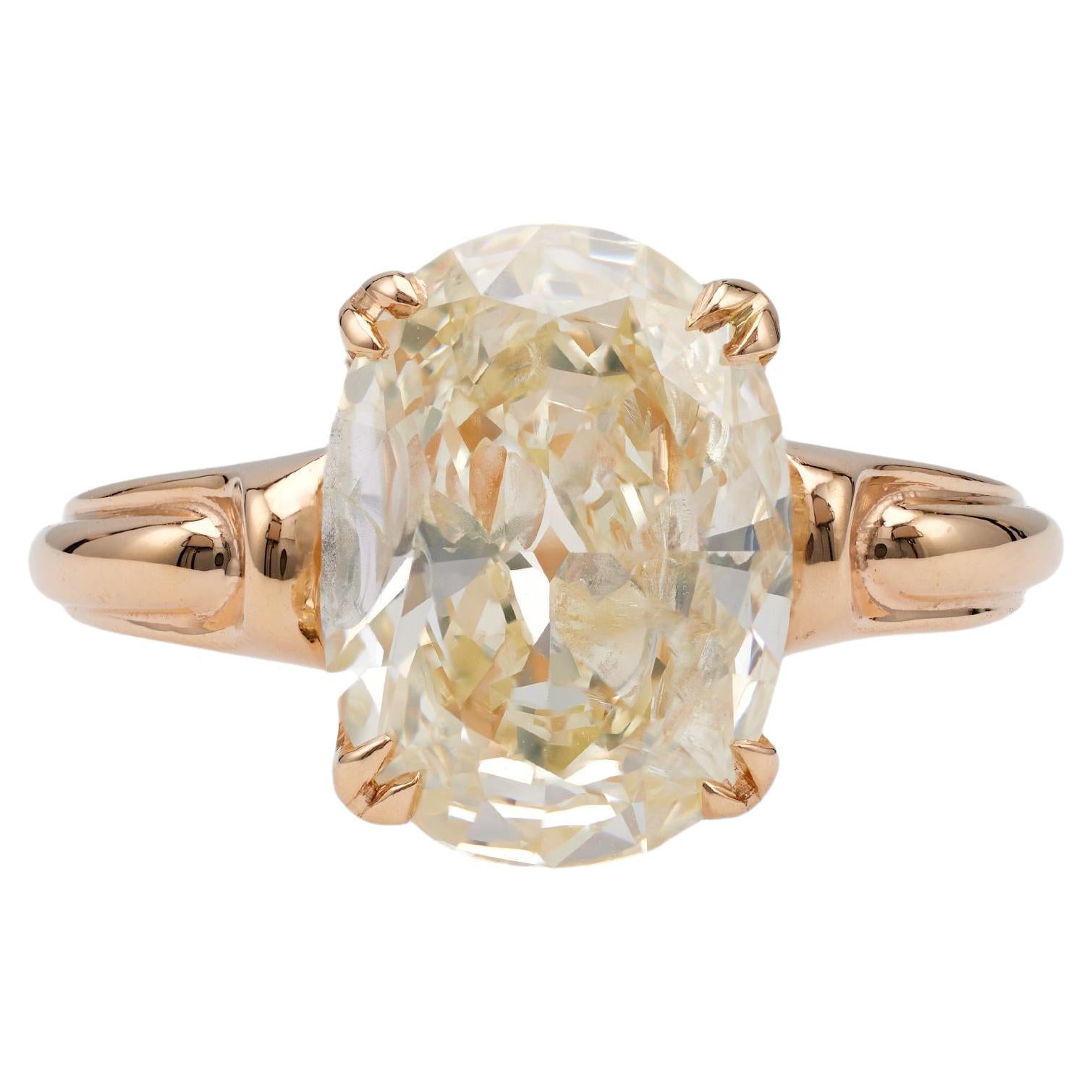 Bague solitaire en or rose 14k du milieu du siècle GIA 3,06 carats diamant taille ovale en vente