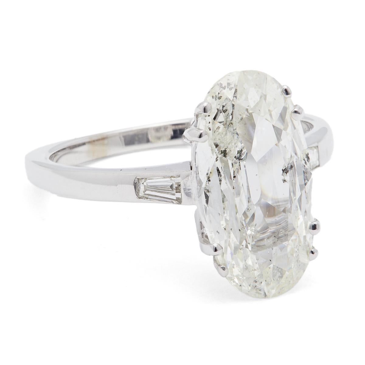 Mid Century GIA 3.06 Carat Oval Cut Diamond 18k White Gold Ring 1