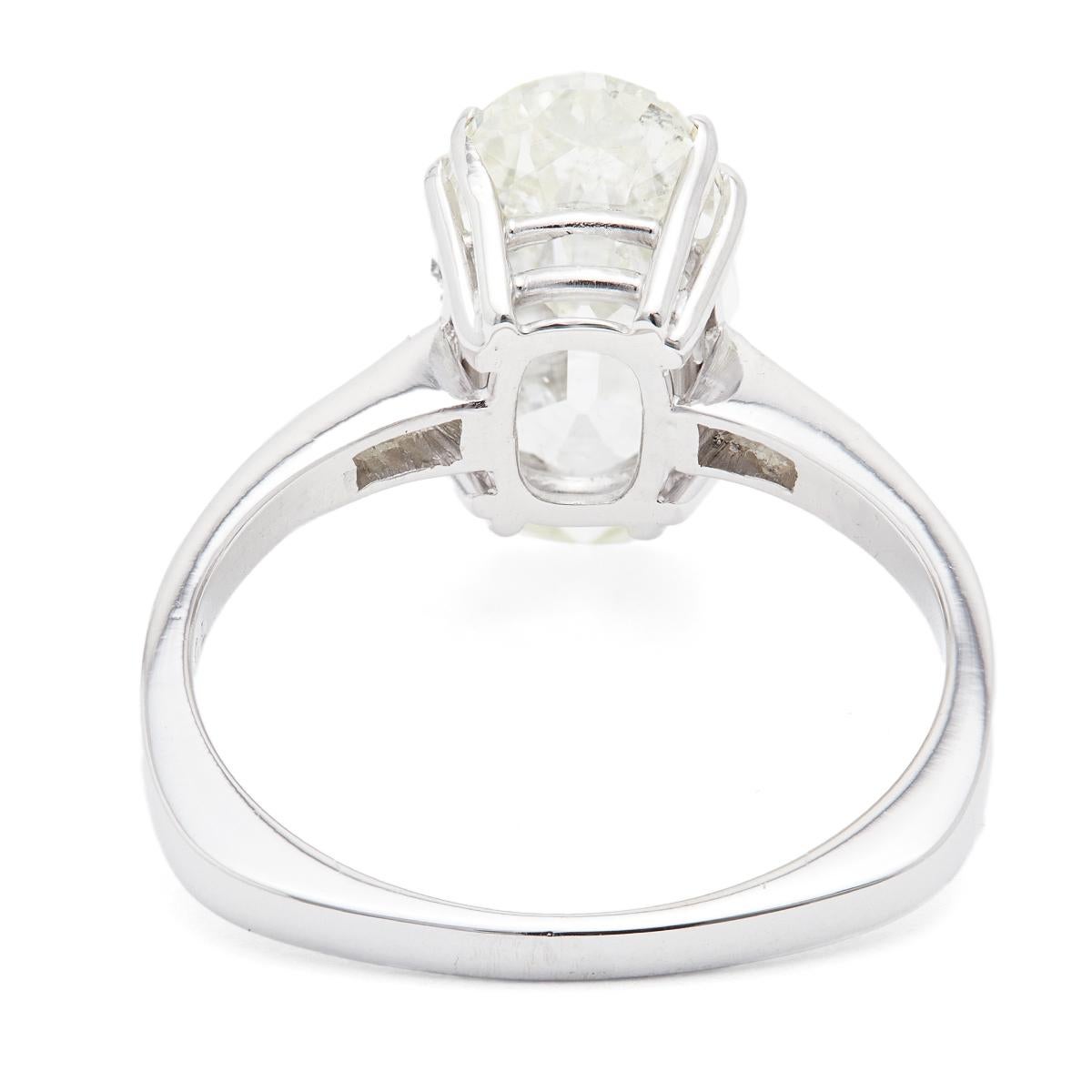 Mid Century GIA 3.06 Carat Oval Cut Diamond 18k White Gold Ring 2