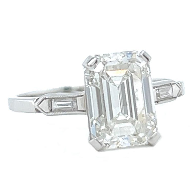Mid-Century GIA 3.06 Carats Emerald Cut Diamond Platinum Engagement Ring 1