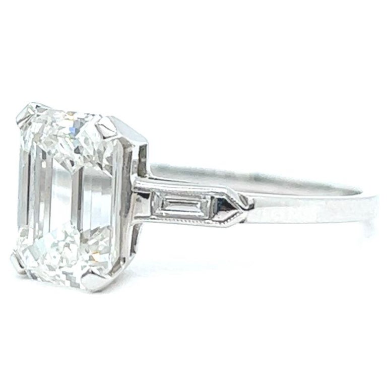 Mid-Century GIA 3.06 Carats Emerald Cut Diamond Platinum Engagement Ring 2