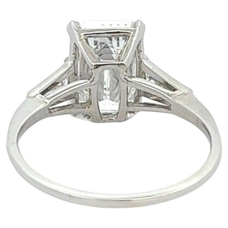 Mid Century GIA 3.06 Carats Emerald Cut Diamond Platinum Engagement Ring 1
