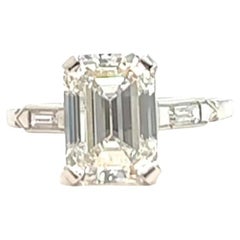 Mid-Century GIA 3.06 Carats Emerald Cut Diamond Platinum Engagement Ring