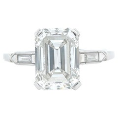 Mid-Century GIA 3.06 Carats Emerald Cut Diamond Platinum Engagement Ring