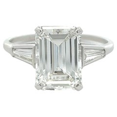 Mid Century GIA 3.06 Carats Emerald Cut Diamond Platinum Engagement Ring