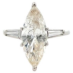 Mid Century GIA 3.06 Carats Marquise Cut Diamond Platinum Ring